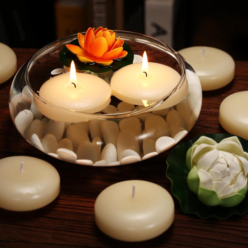 qinxiang 24 Pack Floating Candles, 3” Ivory Unscented Dripless Wax Burning Candles, for Cylinder Vases, Weddings, Party and Holiday … - Image 4